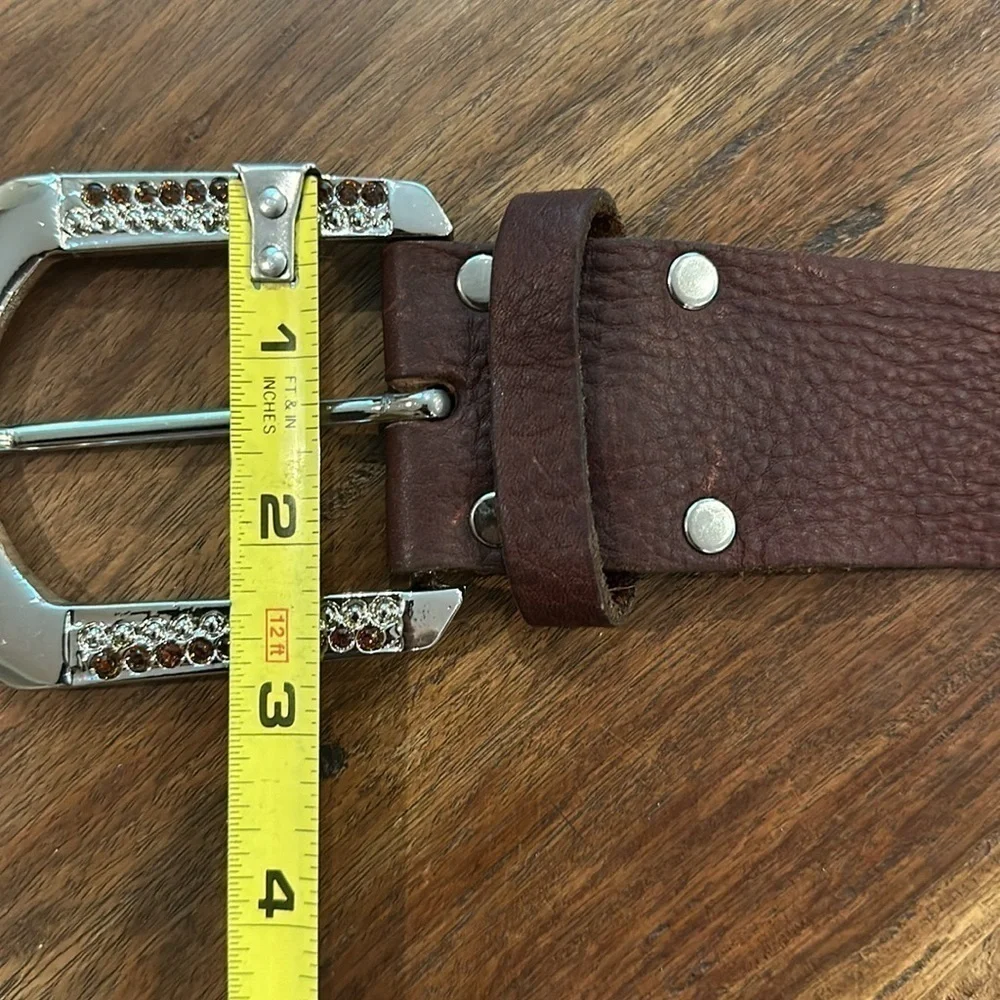Leatherock Brown Leather Studded Crystal Embellished Belt SzM